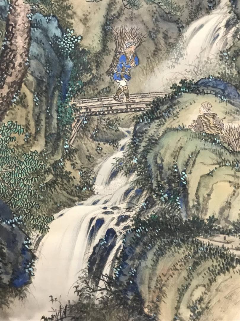 【真作】近藤翠石/夏渓山樵図/山水図/人物図/掛軸/名家伝来/AC-783