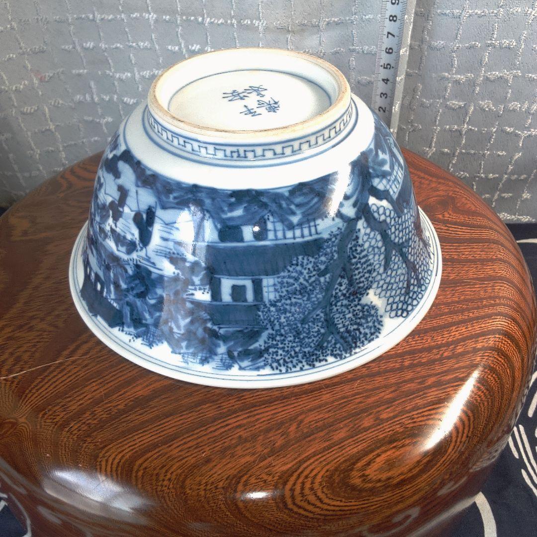 骨董２ 青い風景画の陶器ボウル