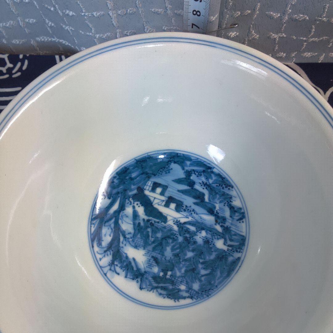 骨董２ 青い風景画の陶器ボウル