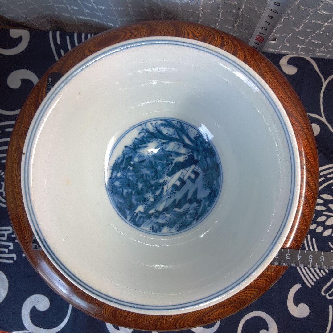 骨董２ 青い風景画の陶器ボウル