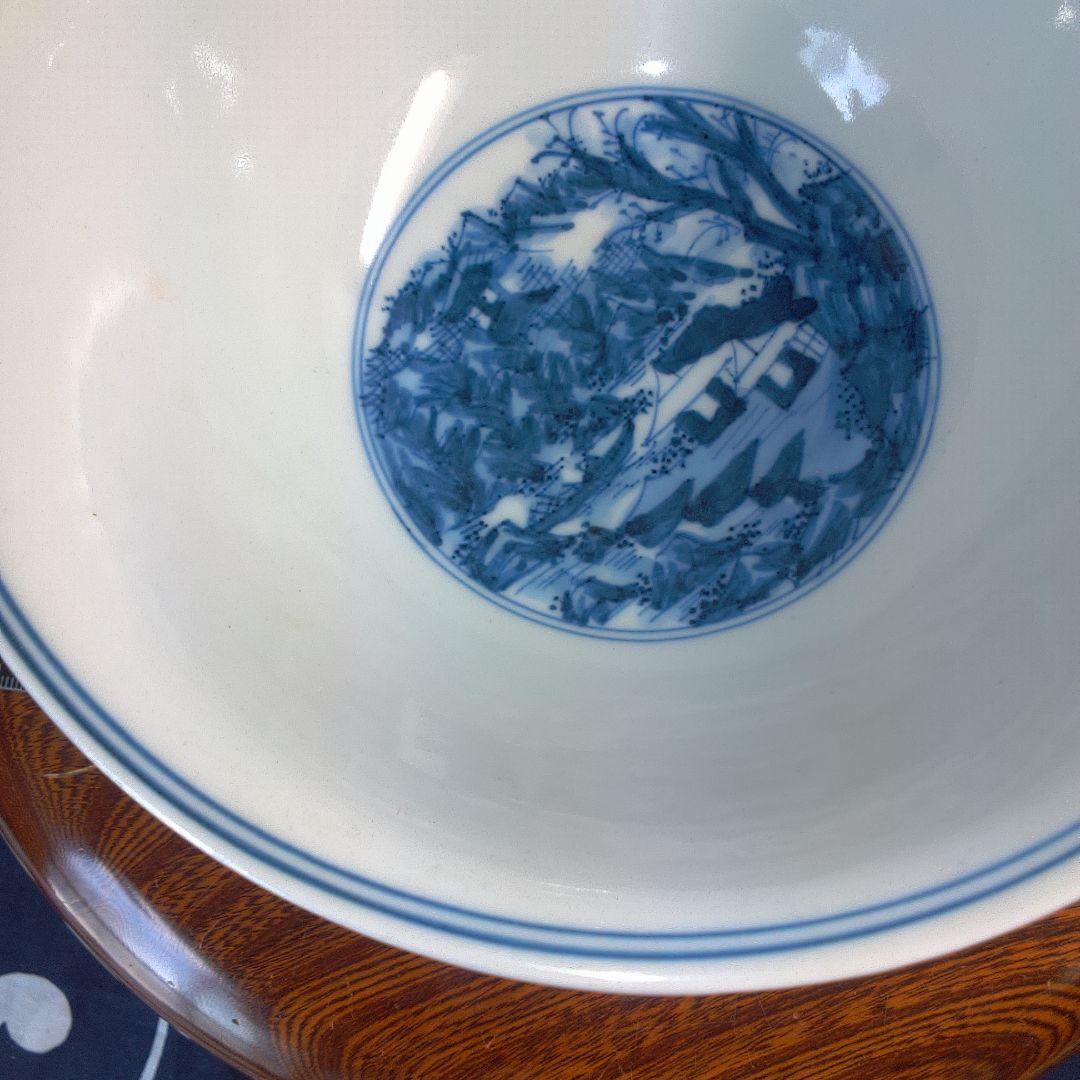 骨董２ 青い風景画の陶器ボウル