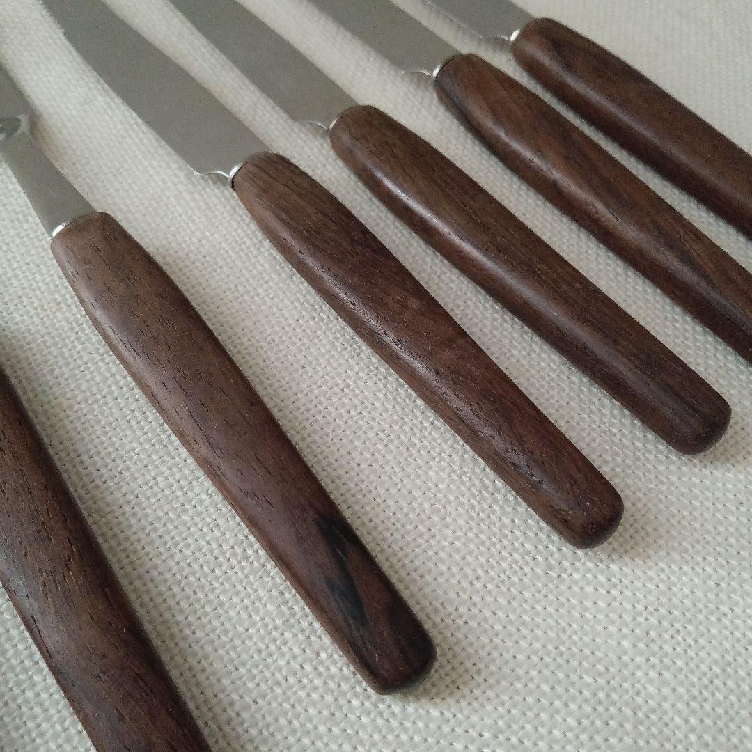 ドイツ・ゾーリンゲン／チークハンドルのフォーク＆ナイフ 8本セット／ヴィンテージ