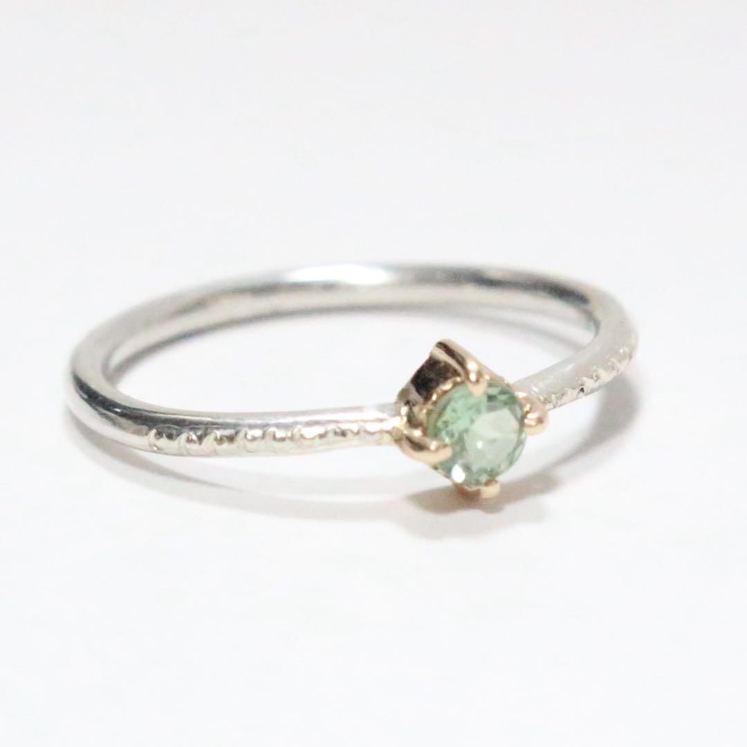 強蛍光！希少なバナジウムクリソベリル！K10枠と小ワッカのシルバーリング約10号