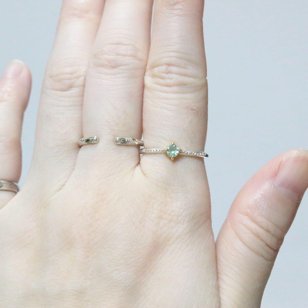 強蛍光！希少なバナジウムクリソベリル！K10枠と小ワッカのシルバーリング約10号