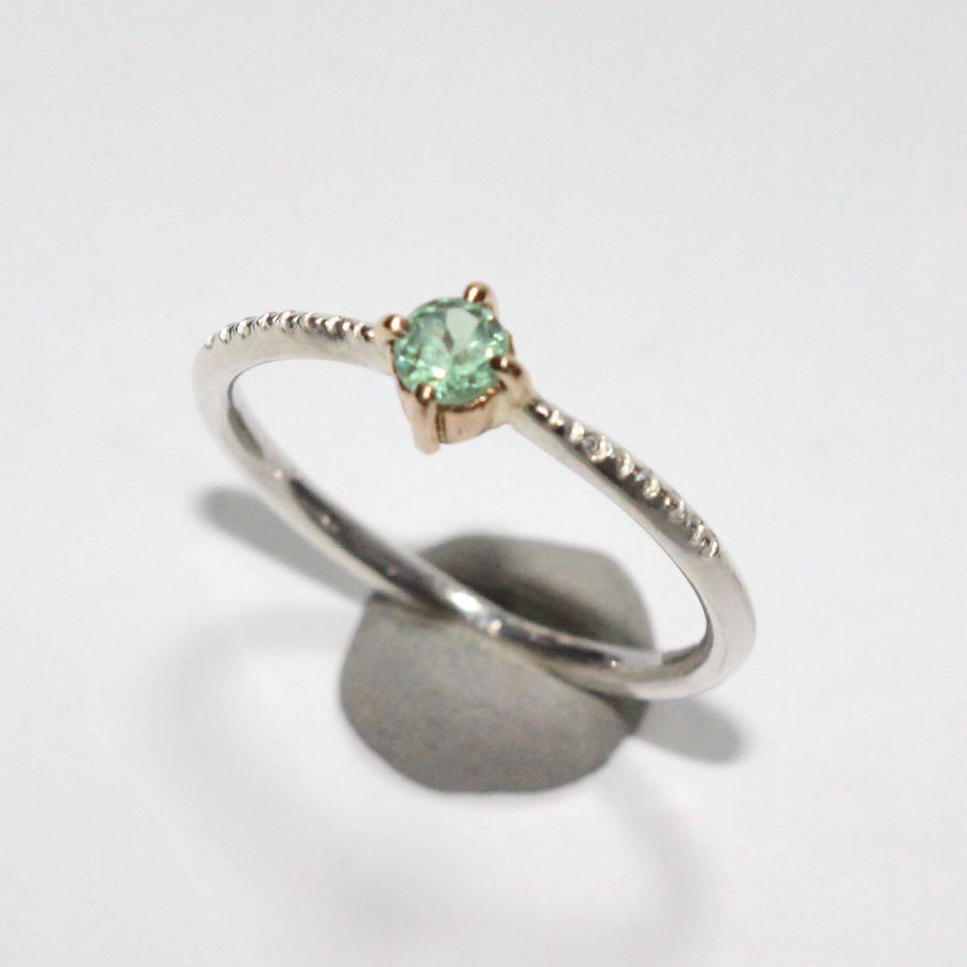 強蛍光！希少なバナジウムクリソベリル！K10枠と小ワッカのシルバーリング約10号