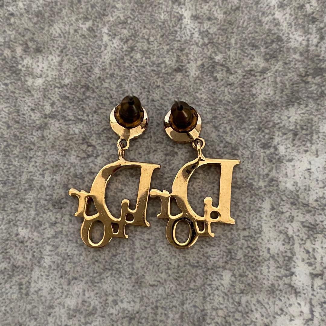 DIOR ディオール　ピアス　ラインストーン　ロゴ　ゴールド