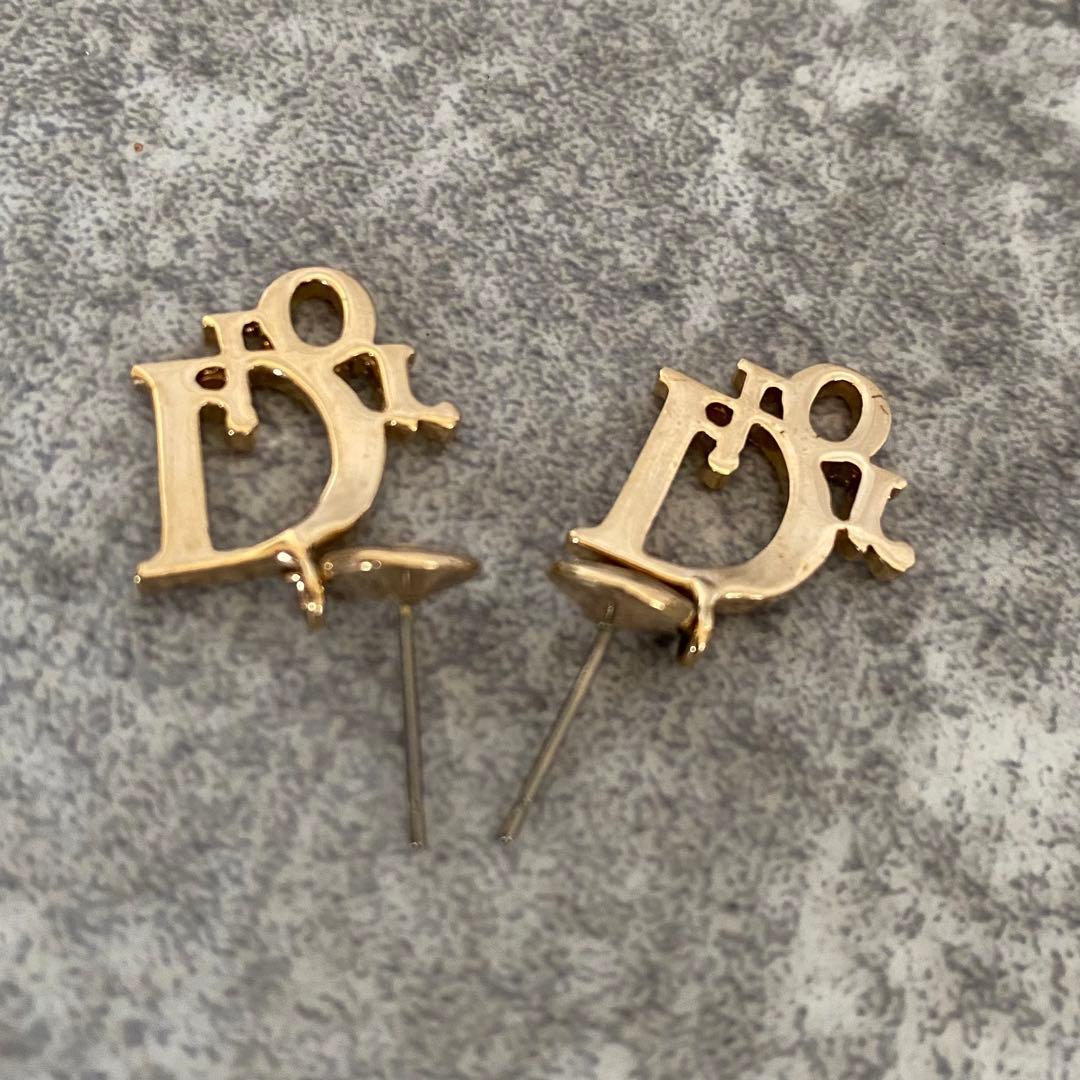DIOR ディオール　ピアス　ラインストーン　ロゴ　ゴールド