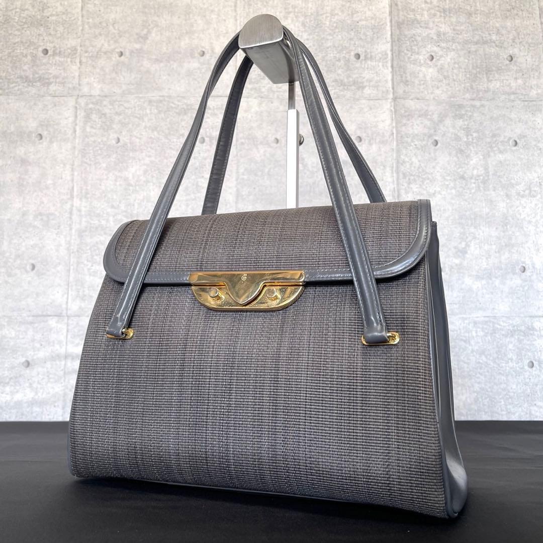 【COMTESSE】ホースヘア×レザー ダークグレー ゴールド金具 ハンドバッグ