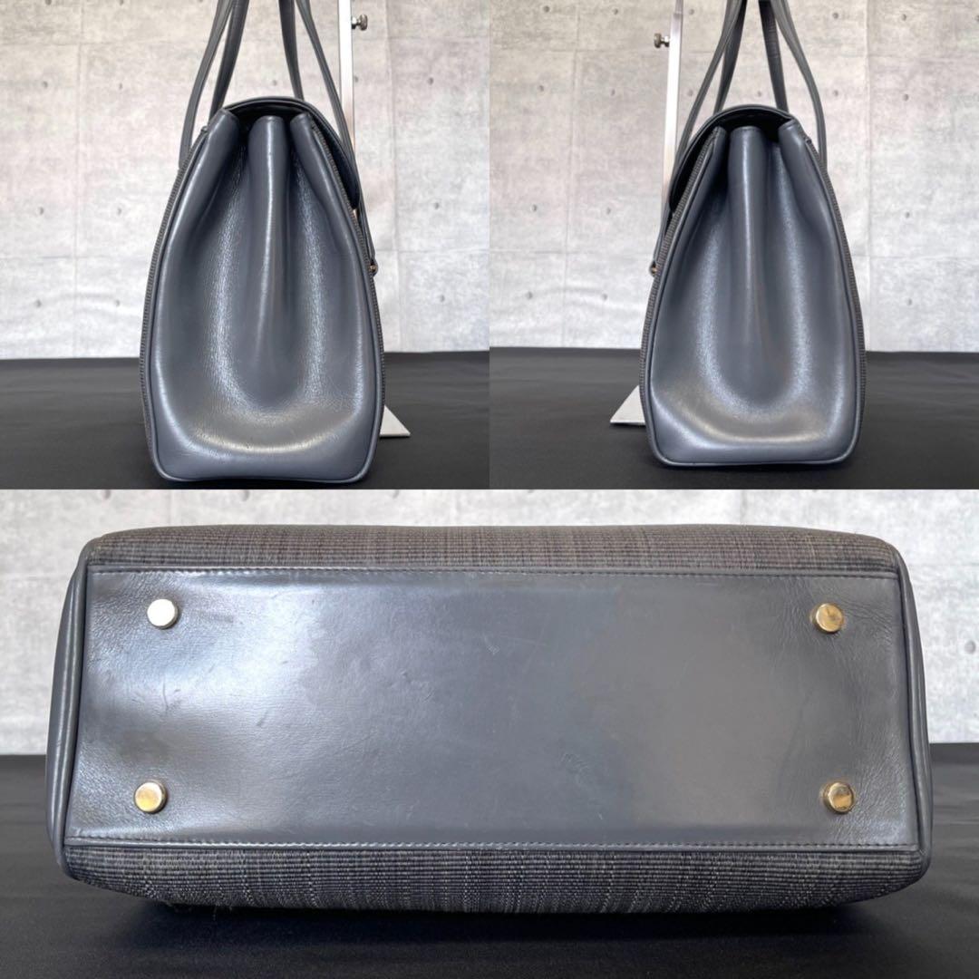 【COMTESSE】ホースヘア×レザー ダークグレー ゴールド金具 ハンドバッグ