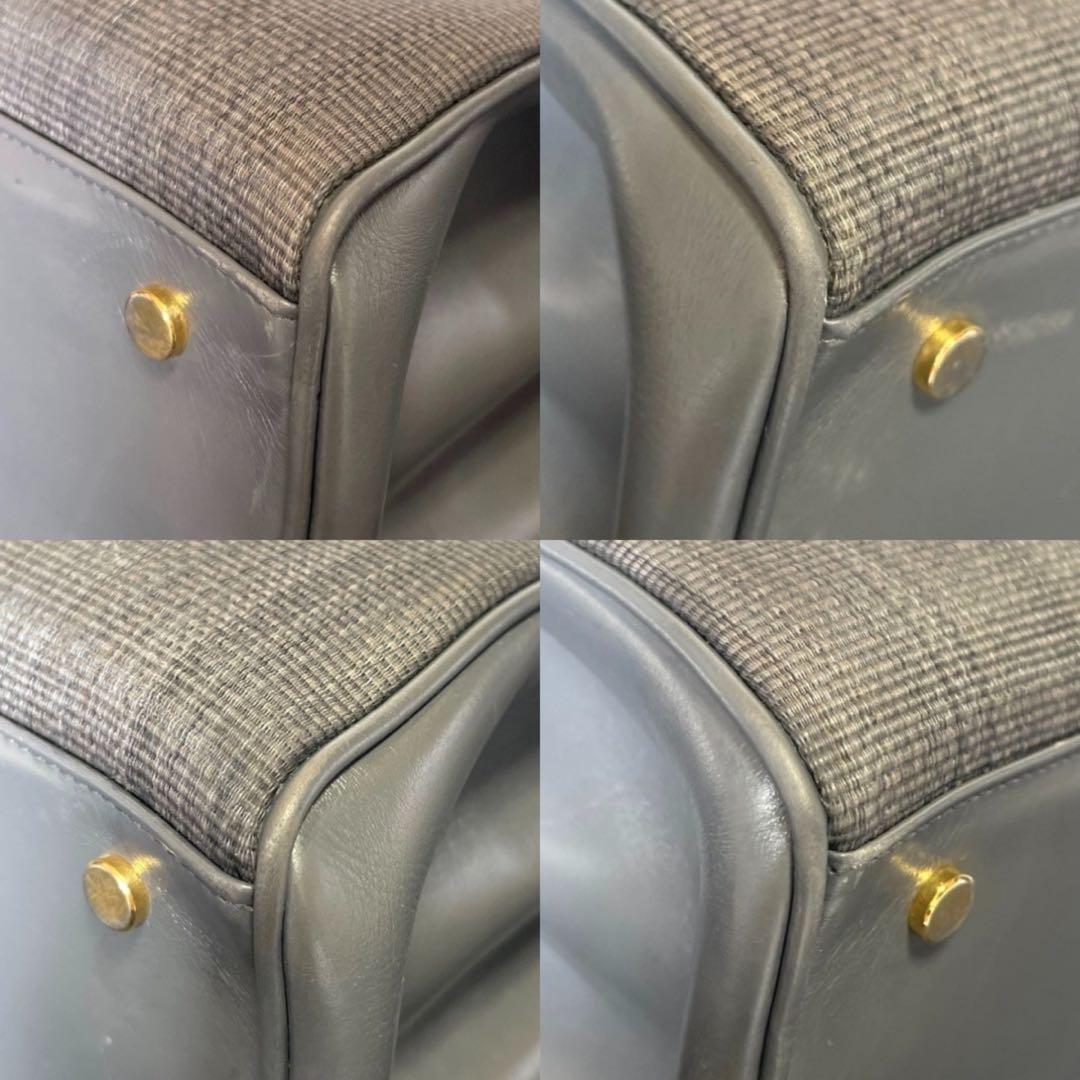 【COMTESSE】ホースヘア×レザー ダークグレー ゴールド金具 ハンドバッグ