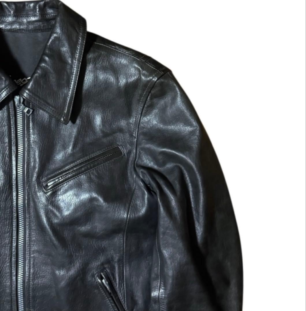 稀少 BACKLASH×ROLL バック刺繍 シングルライダースジャケット 黒