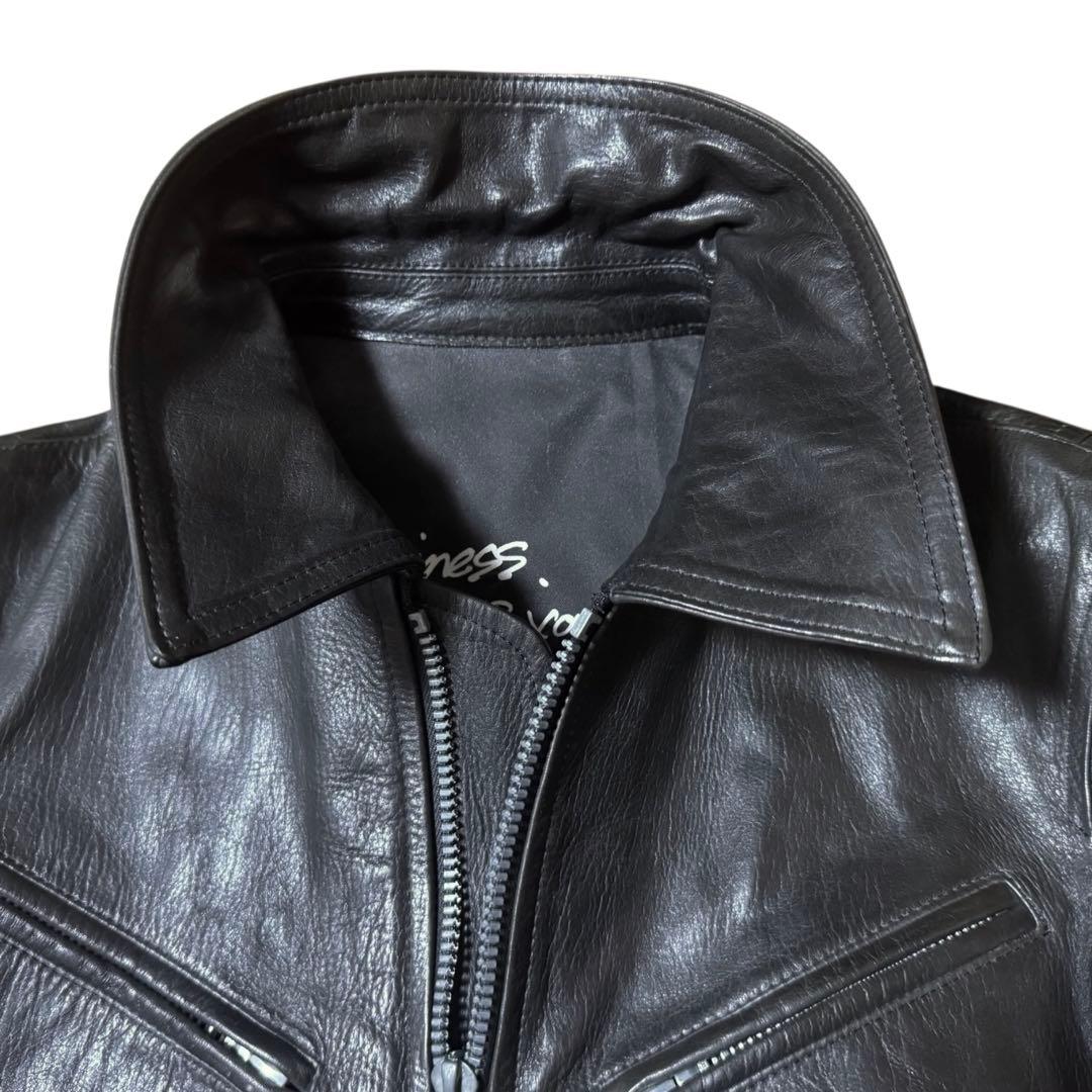 稀少 BACKLASH×ROLL バック刺繍 シングルライダースジャケット 黒