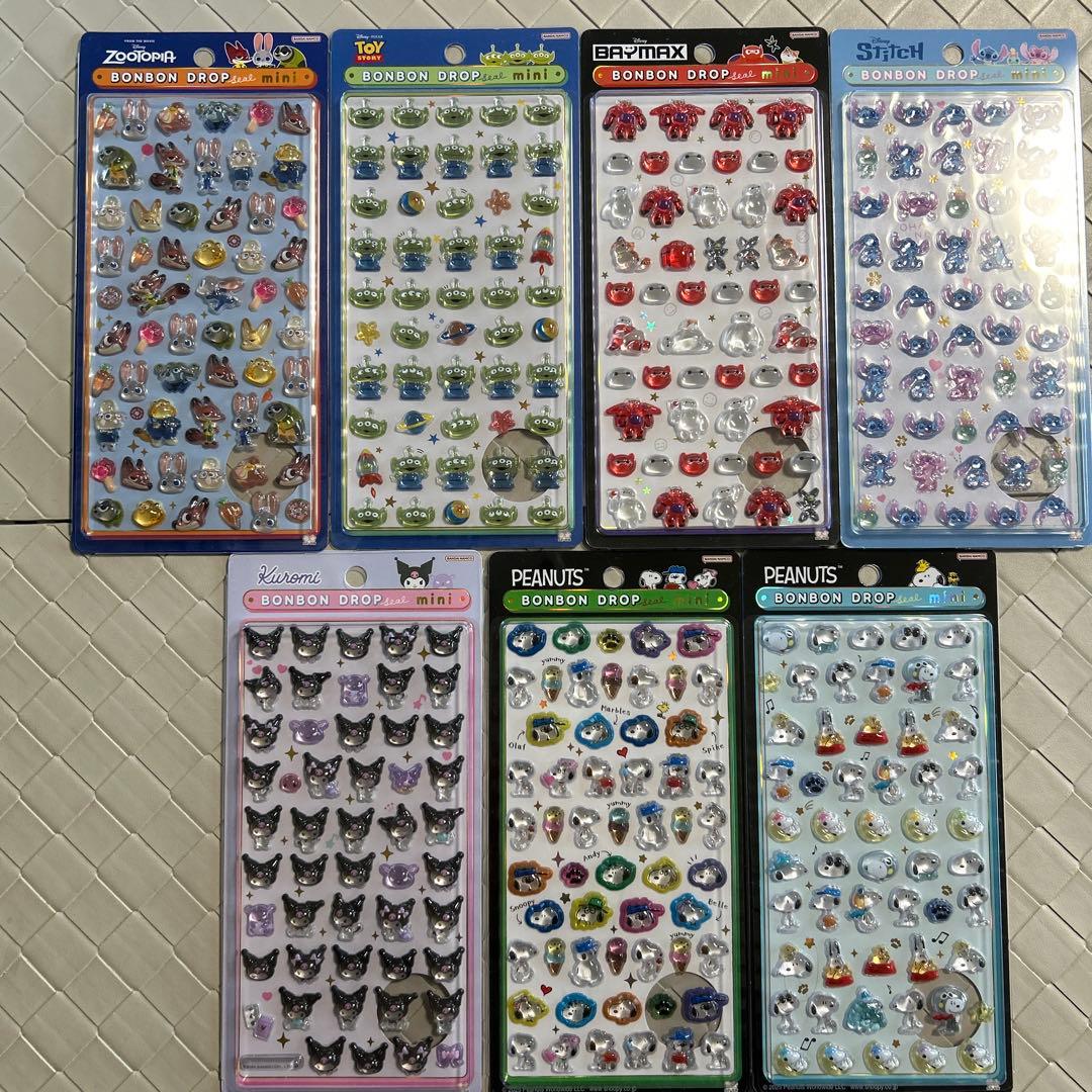 【正規品】ディズニースヌーピーサンリオボンボンドロップシール　ミニ7枚