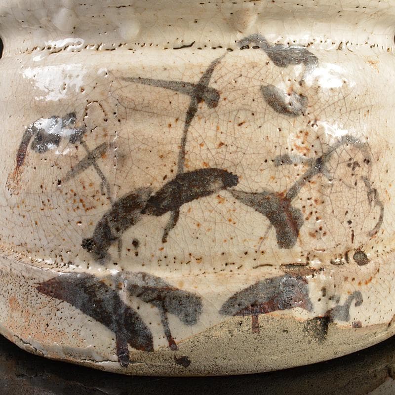 茶道具　志野焼　絵志野　鉄絵　花草文　水指　時代箱付　V　R6156B