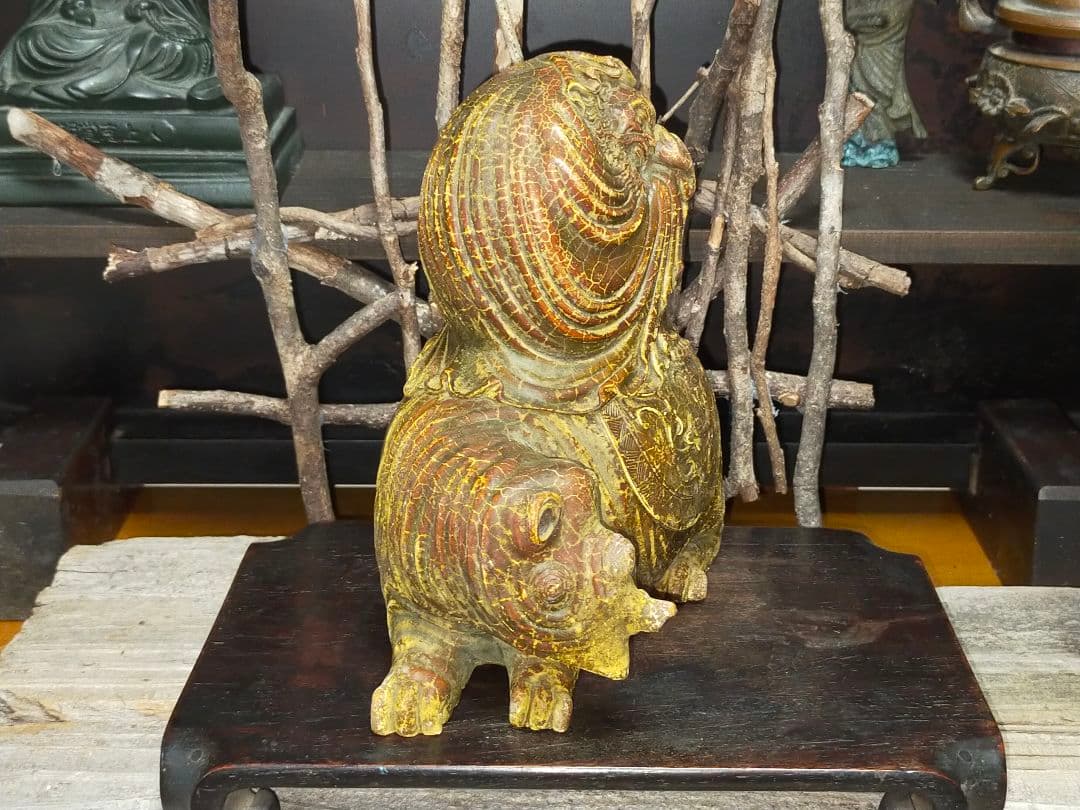 ♥値下げ！中国　石彫　彫刻作品　２．５ｋｇ　獣　達磨　石製　骨董　古玩