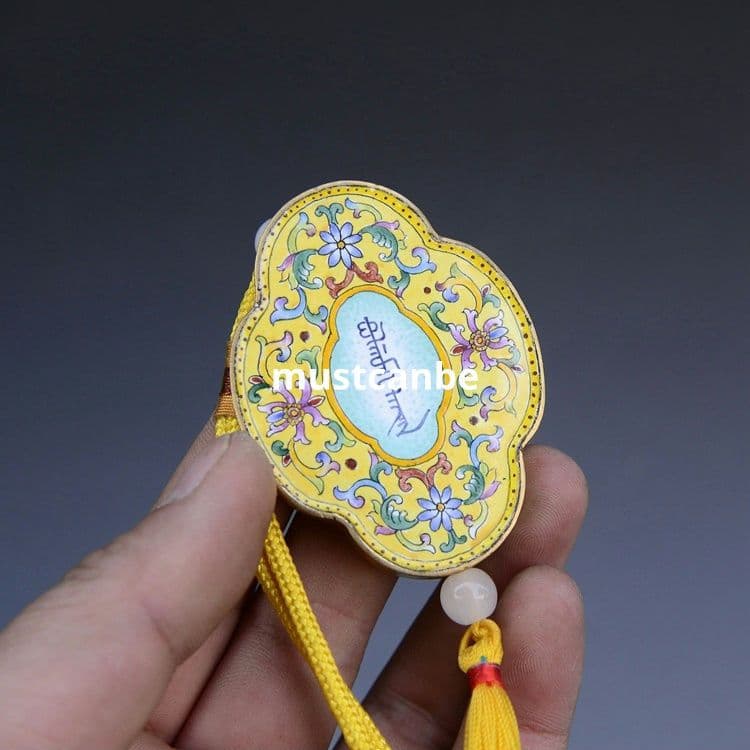 景泰藍銅胎花紋斎戒牌 掛札 装飾品 工芸品 収蔵品