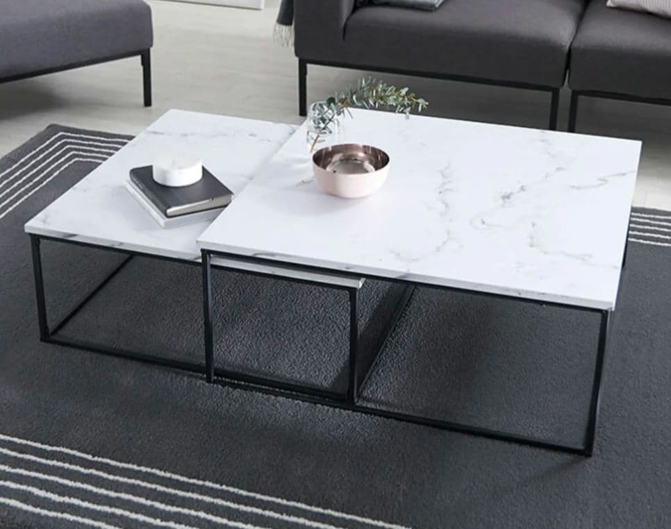 【週末特価】LOWYA リビングテーブル ネストテーブル 大理石柄 Mサイズ