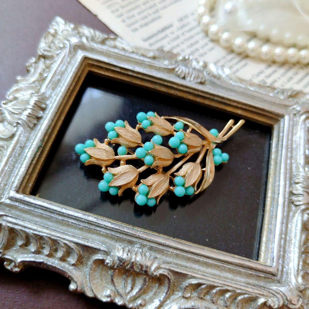 Trifari クラウン トリファリ ターコイズ クラッチブーケ ブローチ