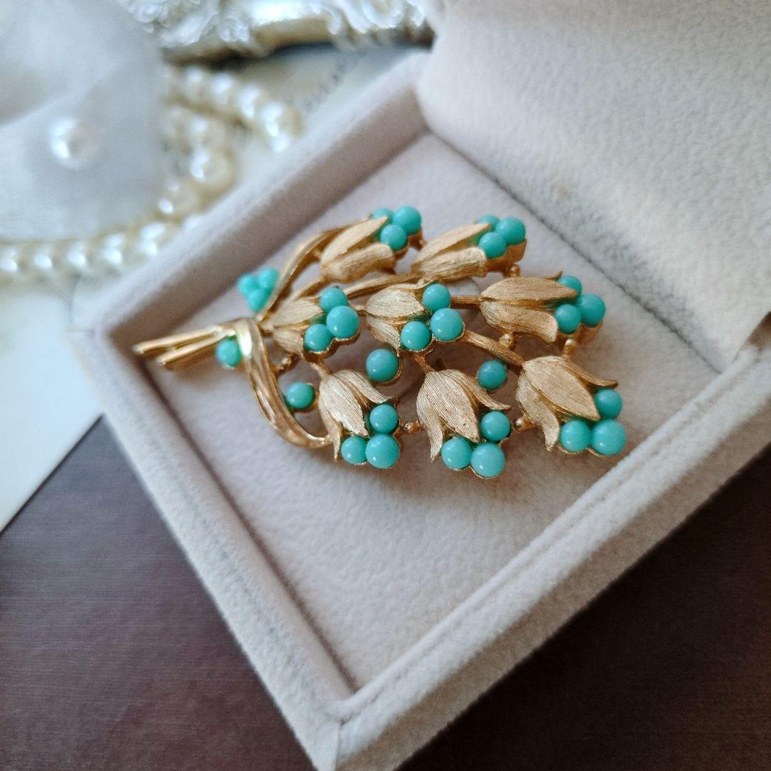 Trifari クラウン トリファリ ターコイズ クラッチブーケ ブローチ