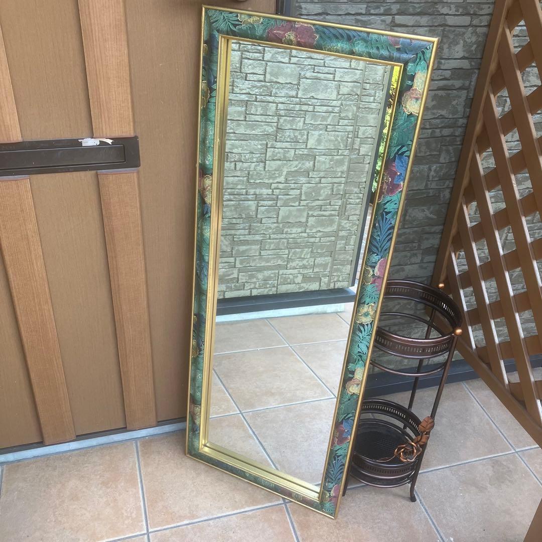 イタリア製 アンティーク調 ミラー 壁掛け 鏡 花模様 ウォールミラー