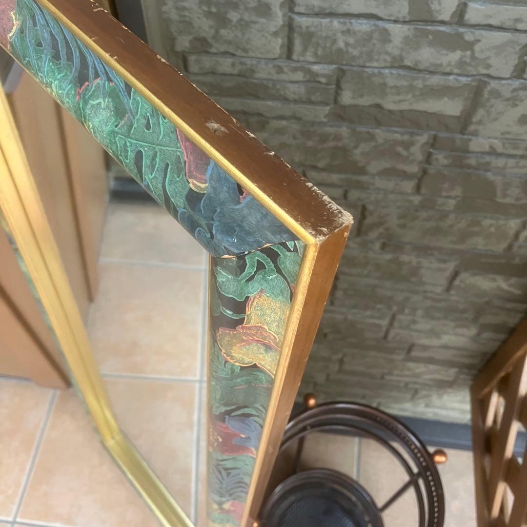 イタリア製 アンティーク調 ミラー 壁掛け 鏡 花模様 ウォールミラー