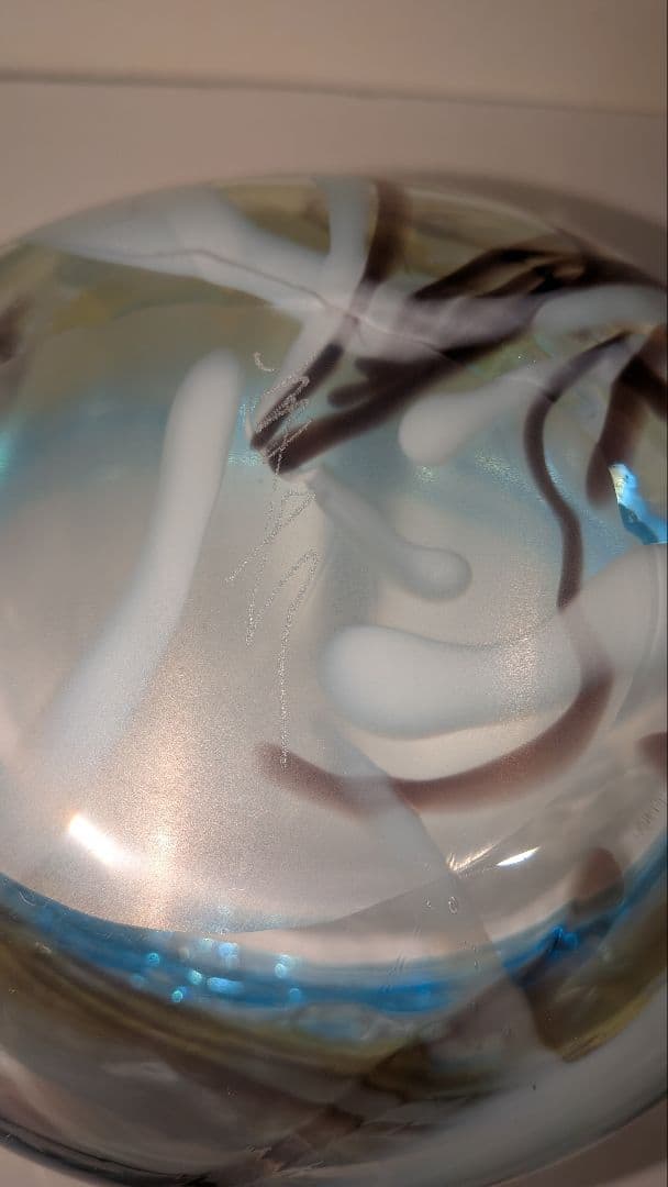 『中尾羊古』ガラス水指　茶道具　共箱　金ギヤマン義山　アトリエ羊古　吹きガラス