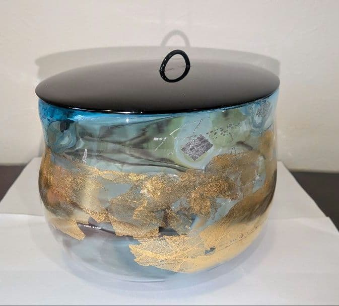 『中尾羊古』ガラス水指　茶道具　共箱　金ギヤマン義山　アトリエ羊古　吹きガラス