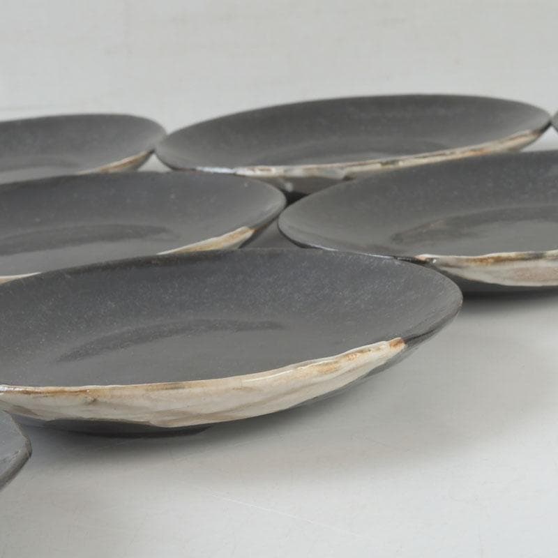 和食器　織部焼　竹里庵　葵窯　加藤春二作　草文皿　十客　共箱　V　9735