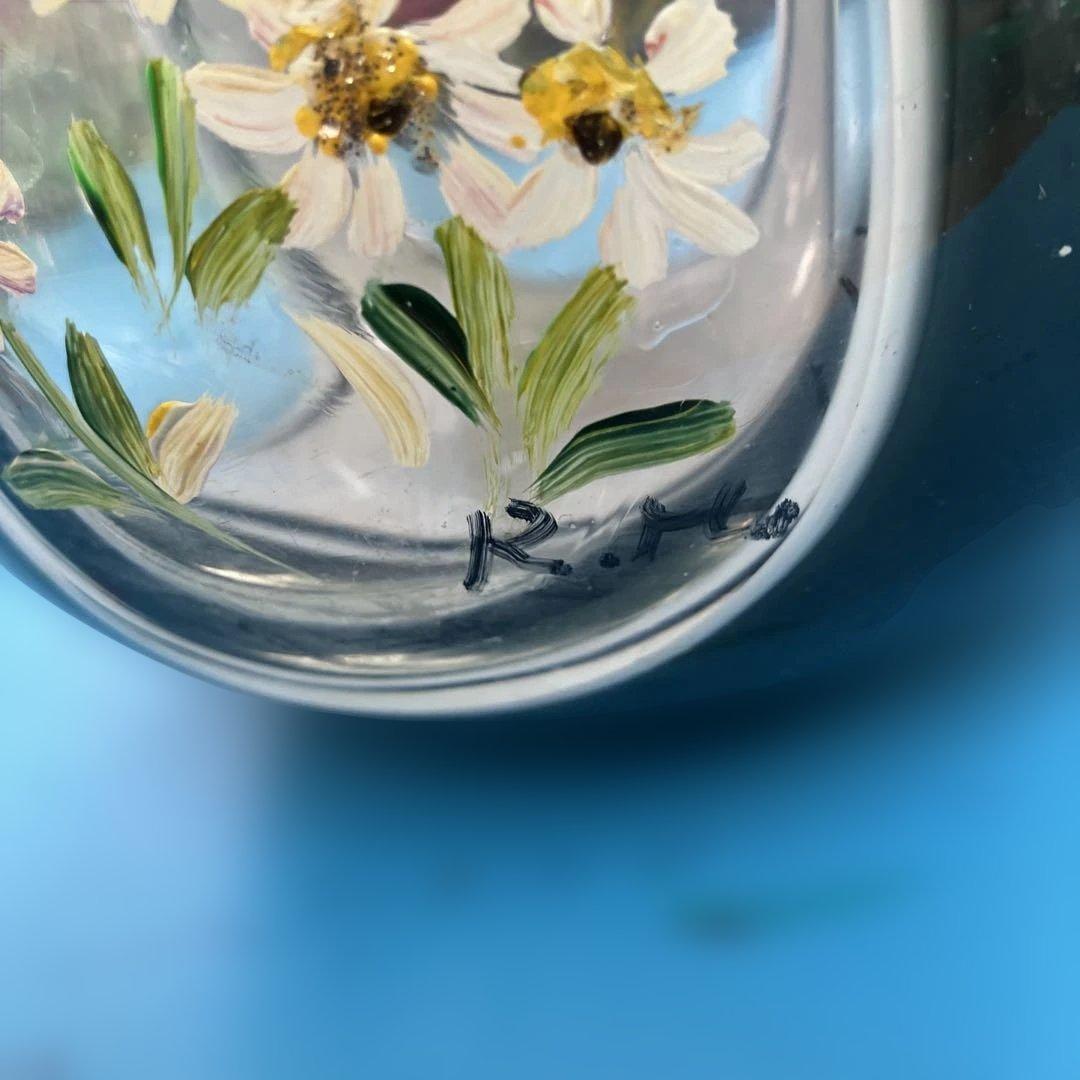 手描き花柄ガラス花瓶