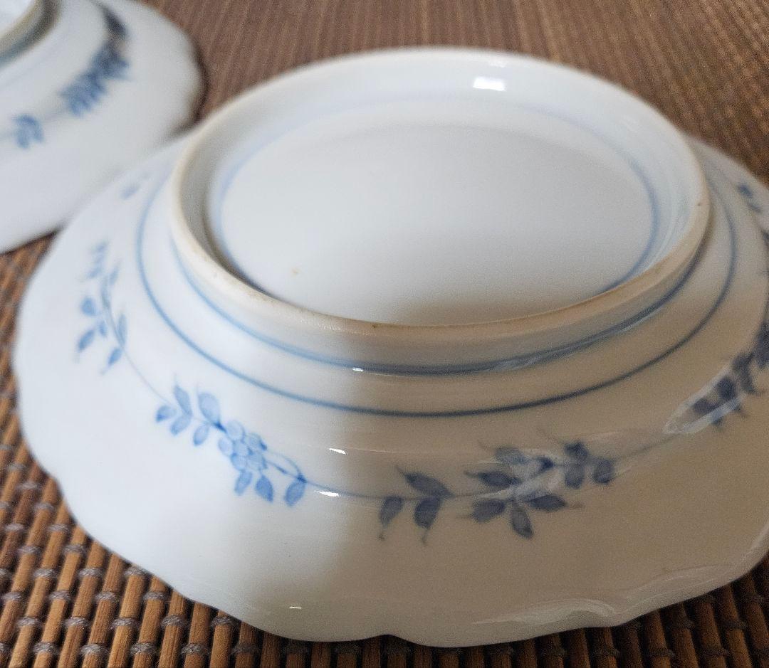 【名品❗】江戸時代後期　柿右衛門様式　染錦　双鳥に　梅花紅葉赤花図　輪花皿　2客