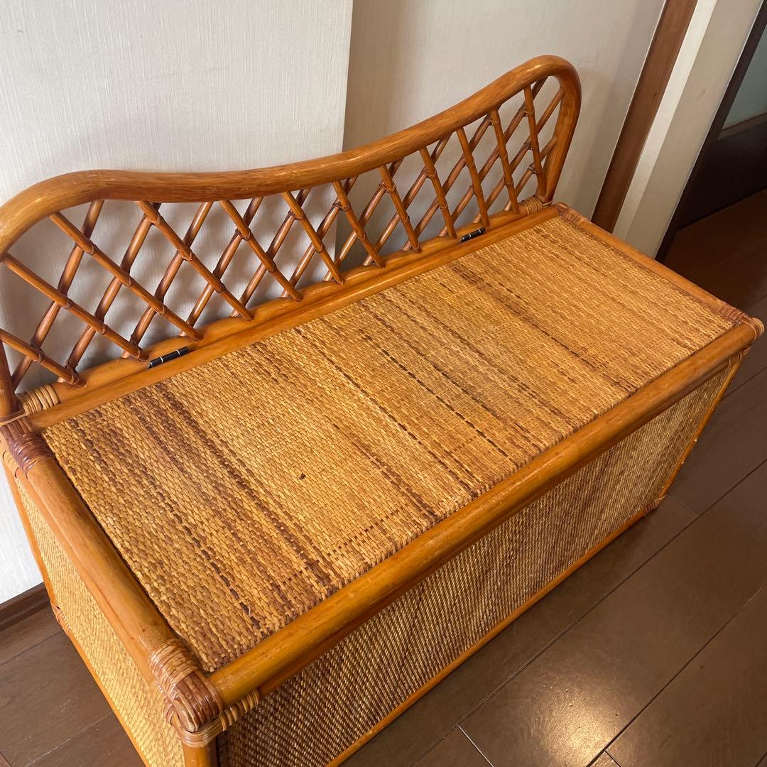 ヴィンテージ ラタンベンチ ラタン家具 籐家具 収納ベンチ 2人掛け レトロ