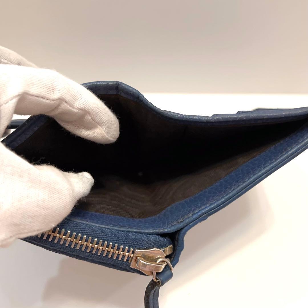 グッチ 折り財布 GGキャンバス GG ラウンドファスナー コンパクト ブルー