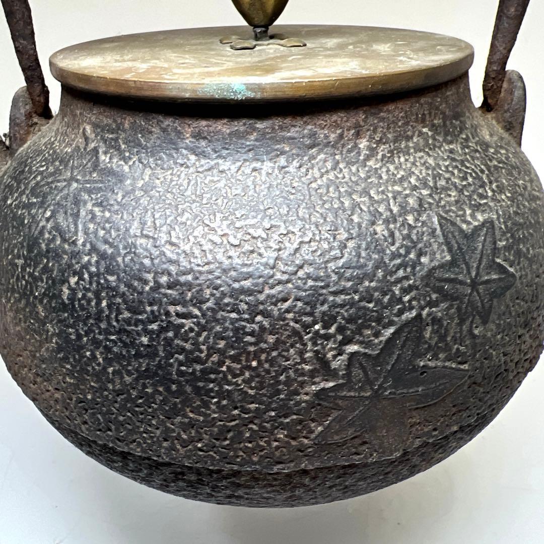 龍文堂　紅葉陽刻鉄瓶　高さ約21㎝/1621g 東Y7-1209☆2Fトヒチサ