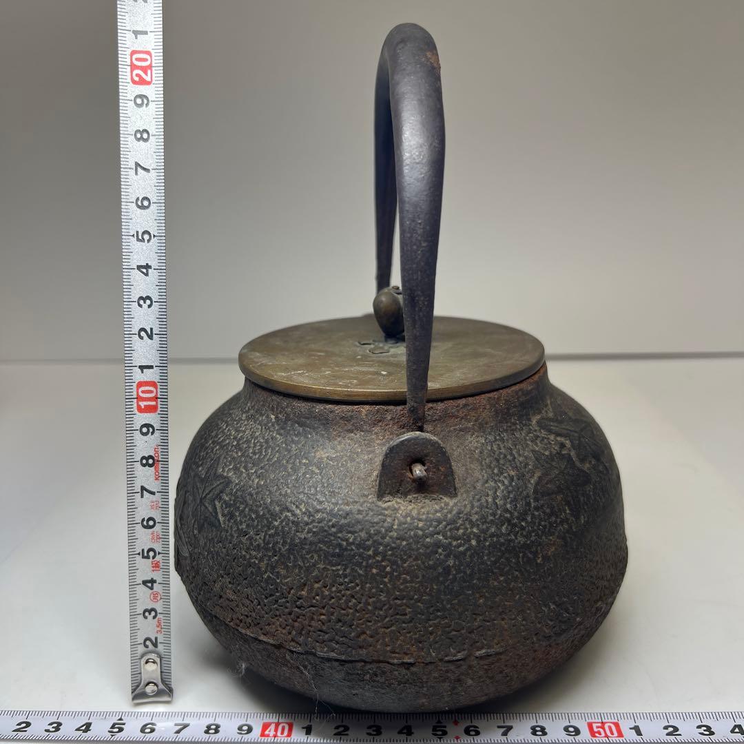 龍文堂　紅葉陽刻鉄瓶　高さ約21㎝/1621g 東Y7-1209☆2Fトヒチサ