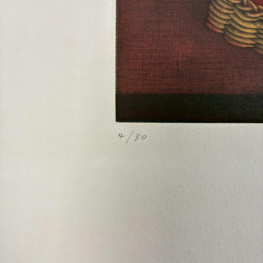 美品 元村平「さくらんぼ」銅版画 直筆サイン入り フランスで活躍 静物