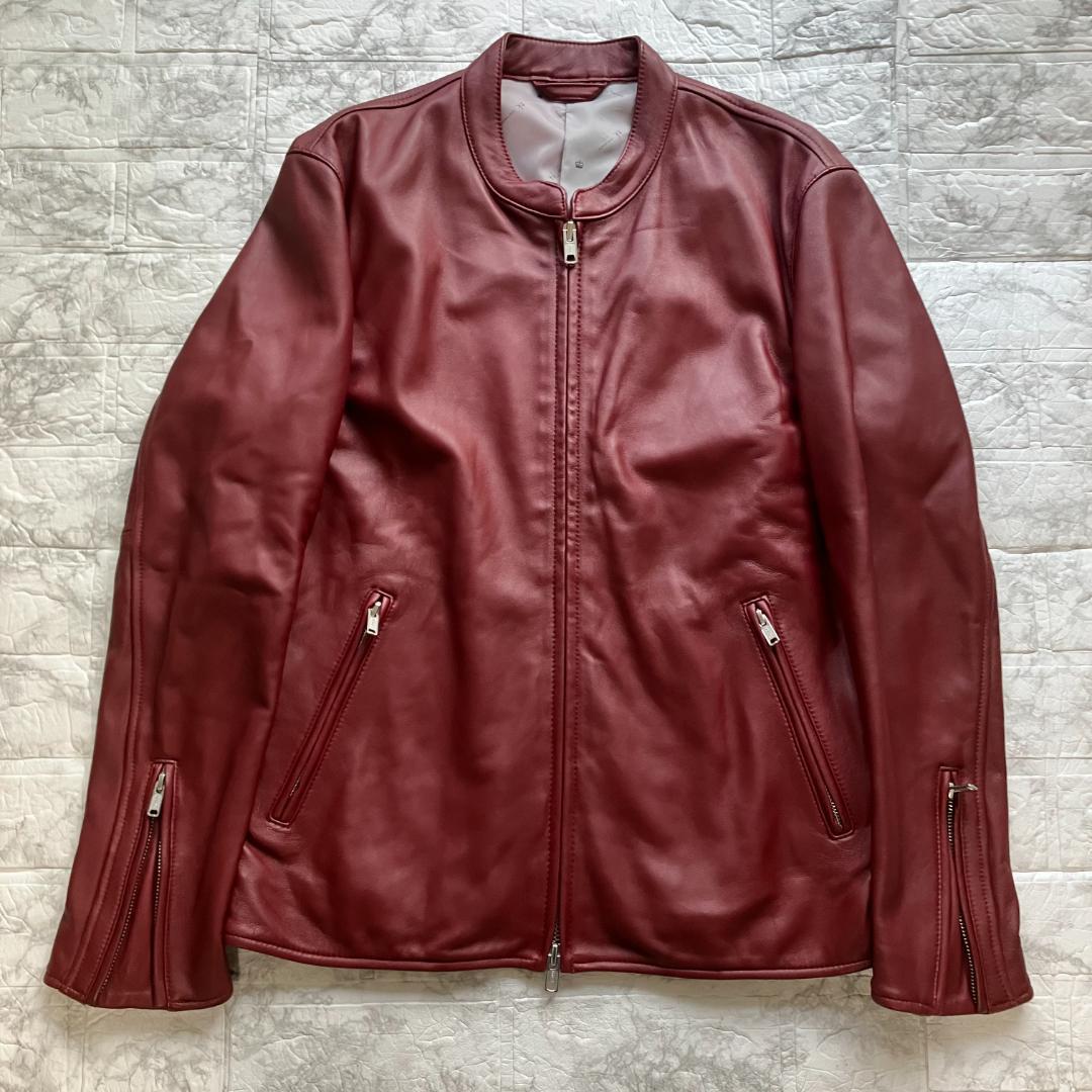 美品◎タケオキクチ 羊革 ラムレザージャケット ライダース ボルドー L
