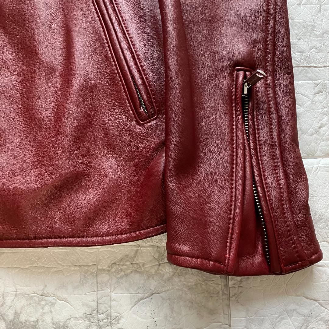 美品◎タケオキクチ 羊革 ラムレザージャケット ライダース ボルドー L