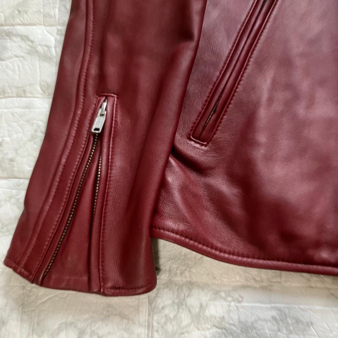 美品◎タケオキクチ 羊革 ラムレザージャケット ライダース ボルドー L