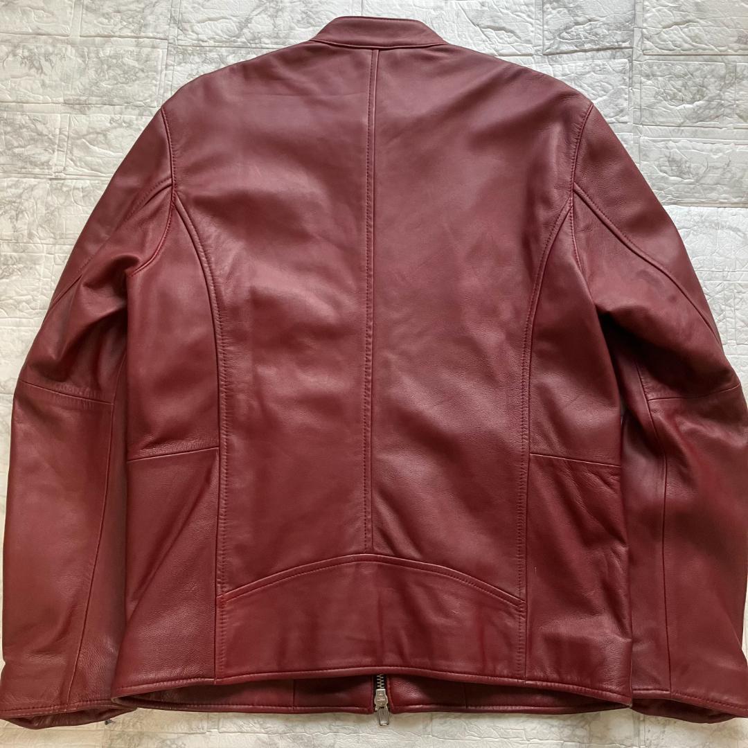 美品◎タケオキクチ 羊革 ラムレザージャケット ライダース ボルドー L