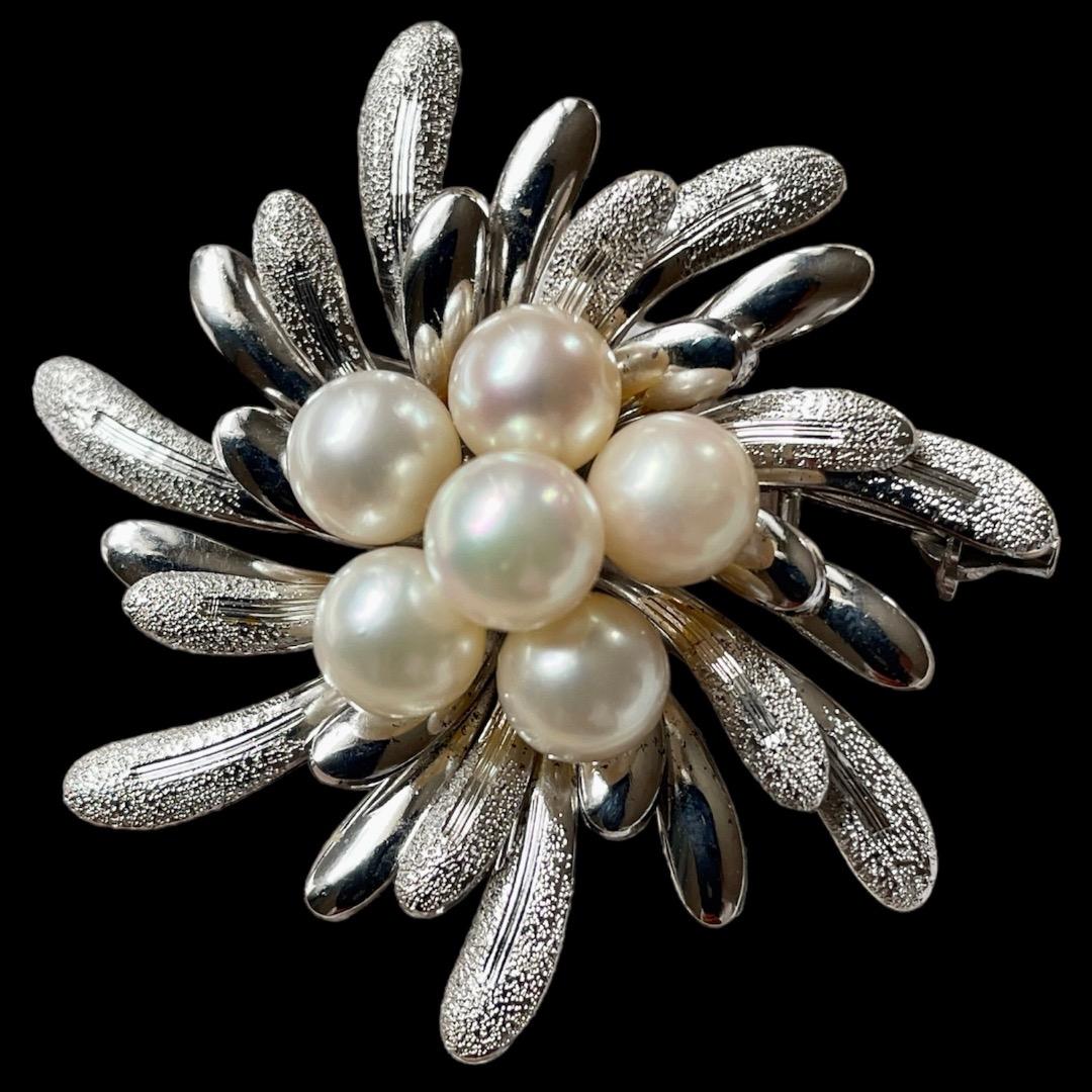 A72【SILVER】本真珠 あこや真珠 アコヤ真珠 パール 真珠 ブローチ