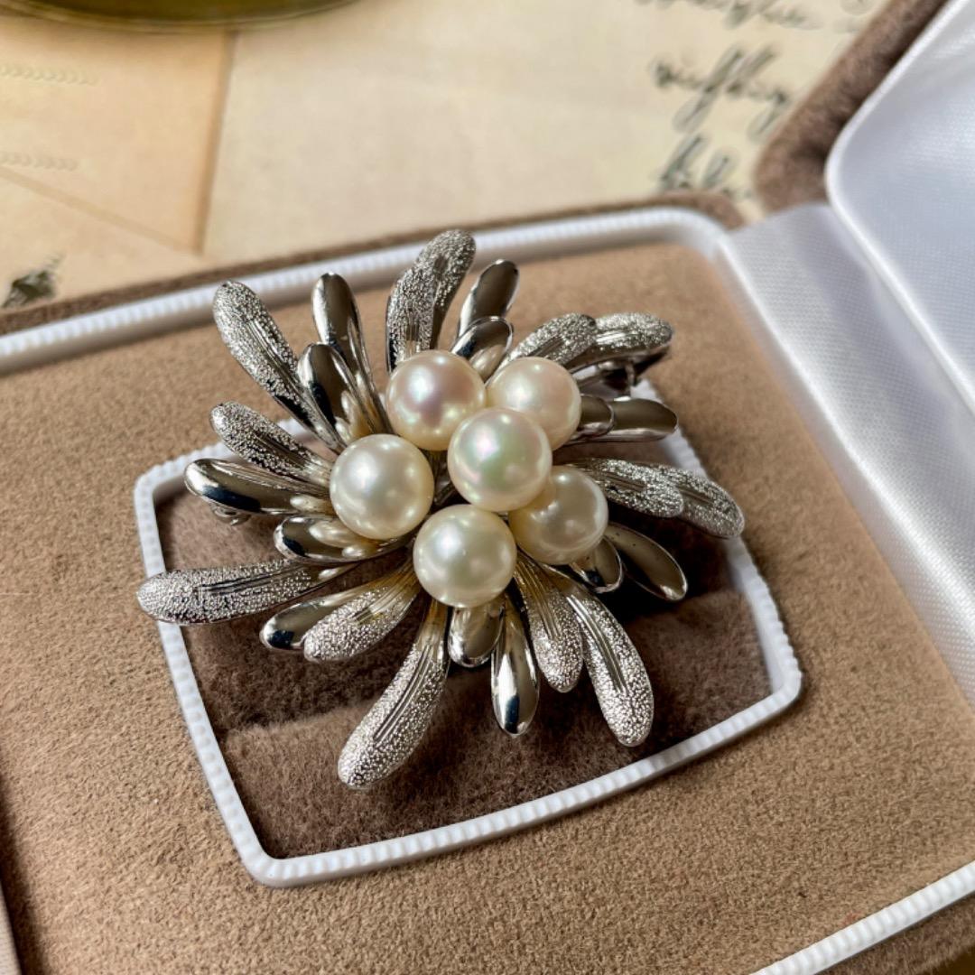 A72【SILVER】本真珠 あこや真珠 アコヤ真珠 パール 真珠 ブローチ