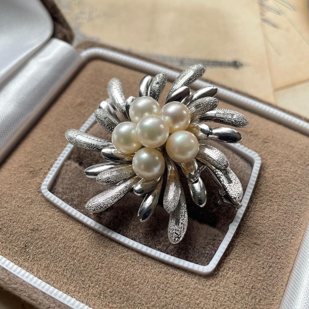 A72【SILVER】本真珠 あこや真珠 アコヤ真珠 パール 真珠 ブローチ