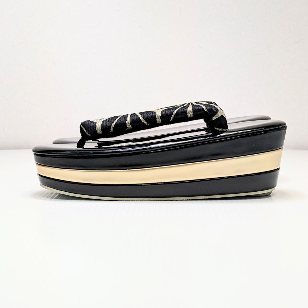 和装 草履バッグセット 帯地 麻の葉 黒×金 3枚芯 フリーサイズ k15-15