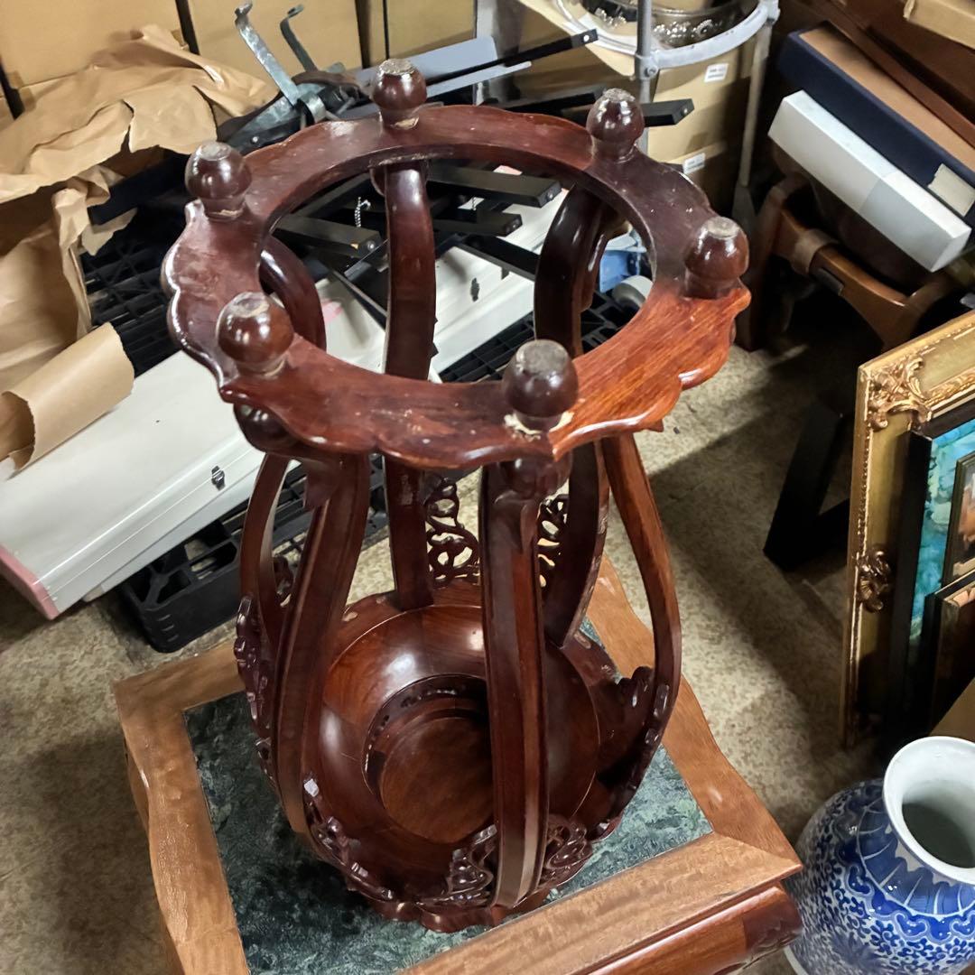 希少品 華道具 唐木 紫檀 ぶどう透かし彫リ 飾台 花台 香炉台 猫足