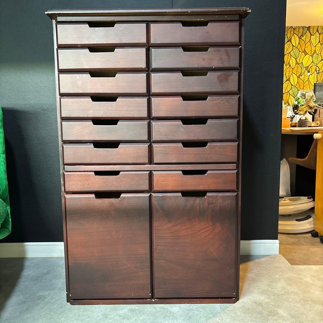 木製（桐製）収納タンス 書類整理棚 チェスト 8段16引き出し箪笥 書庫
