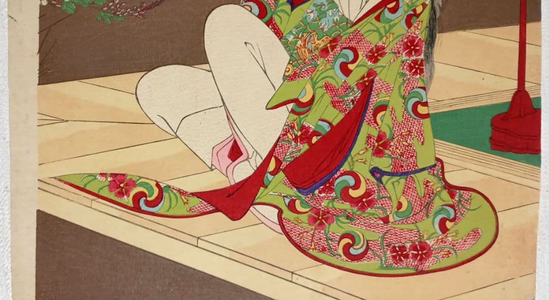 浮世絵、曾我十郎大磯通之圖三枚綴りの右側1枚売りです。橋本周延画、明治23年出版