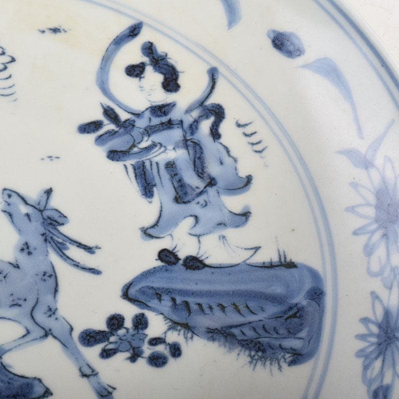 中国　天啓年製　青花　山水人物文盤　皿　V　R8823