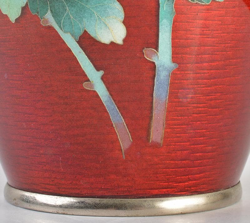 七宝焼　安藤七宝店　透釉　菊文　花瓶　V　R6959