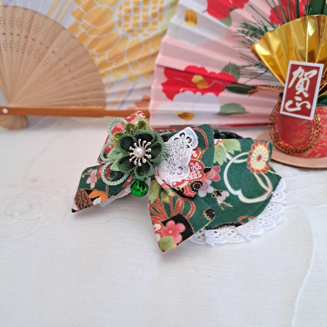 プッチ、お正月仕様和風つまみ細工(ピンク⑤)わんちゃん猫ちゃん用襟つき首輪