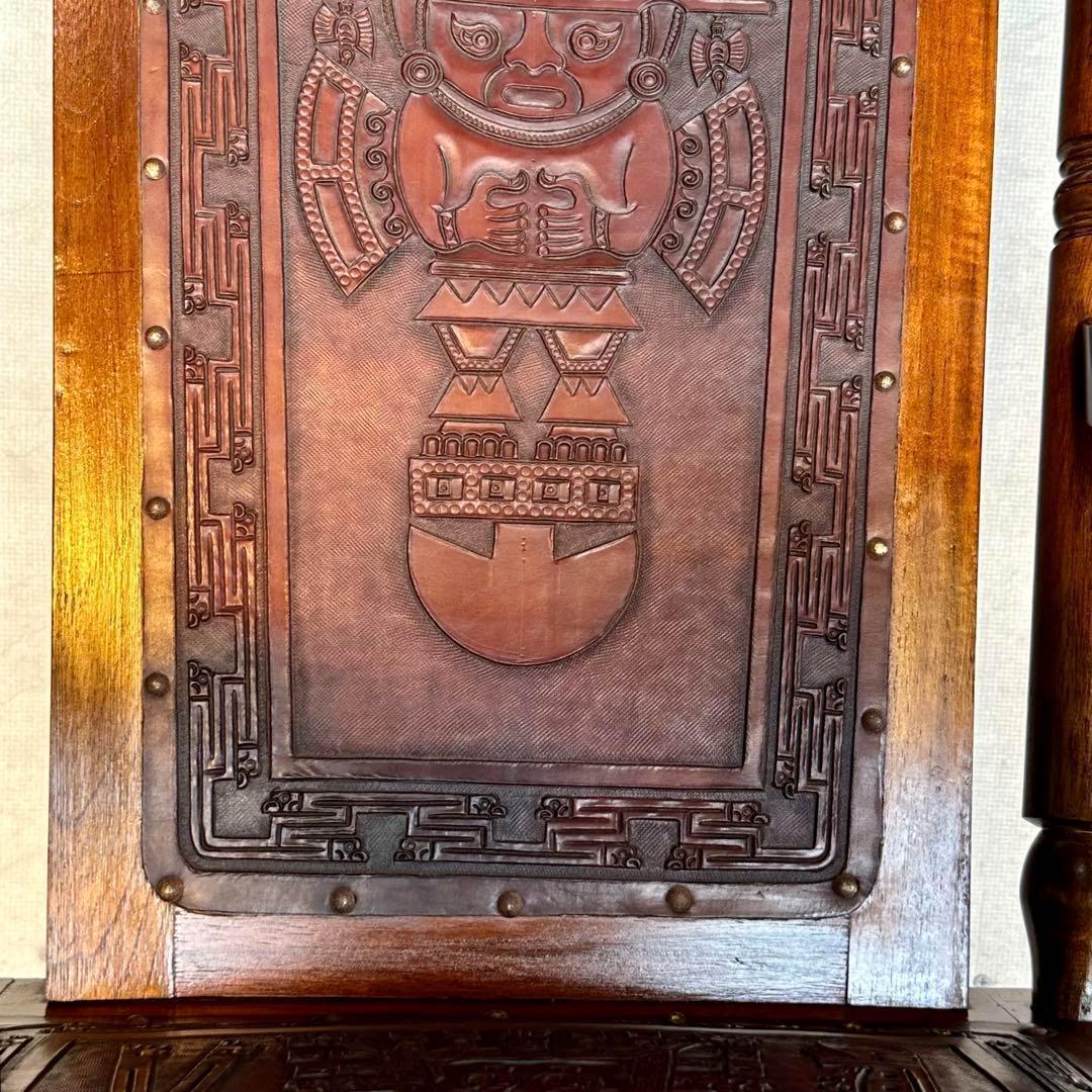 ✦ レトロ アンティーク調ロッキングチェア ✦ 木製×レザー 彫刻装飾ビンテージ